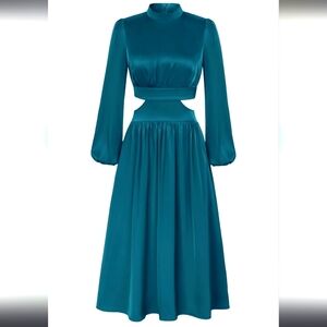 Kate Kasin Cut-out Waist Long Sleeve Mock-Neck Elastic Waist Party Dress Small.